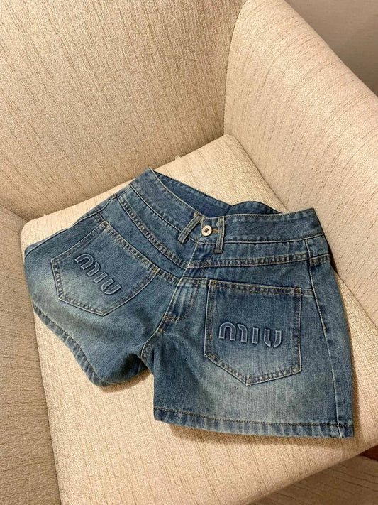 0528 3D Lettering Denim Shorts