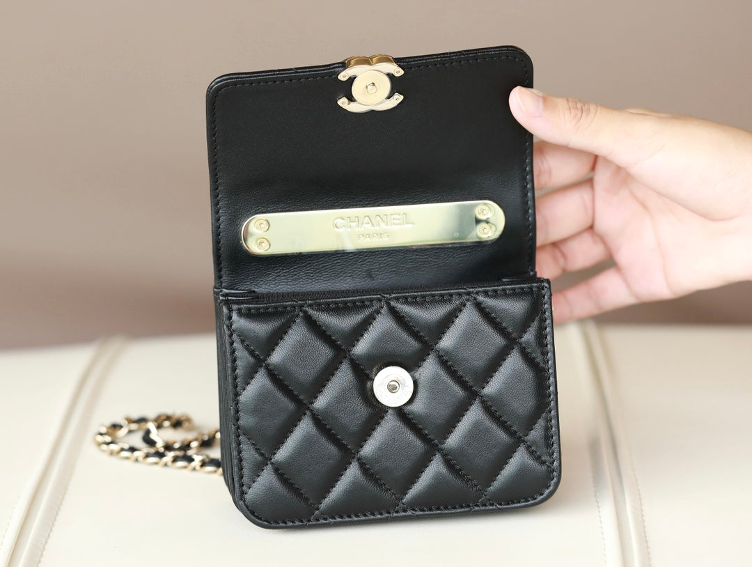 0528 Black handle small card holder mini handle chain bag