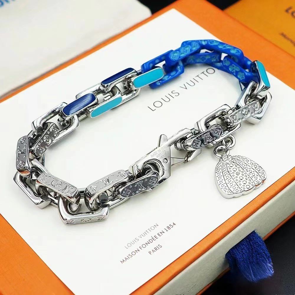 0528 Blue and silver patchwork pumpkin bracelet