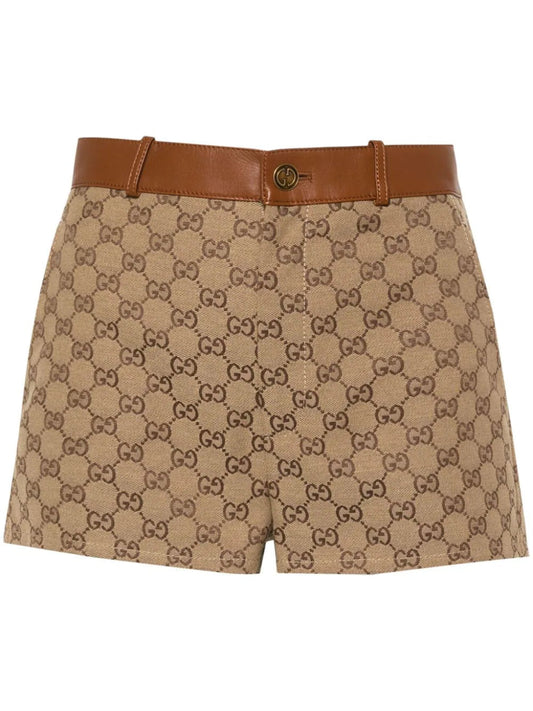 0528 Canvas leather trim shorts