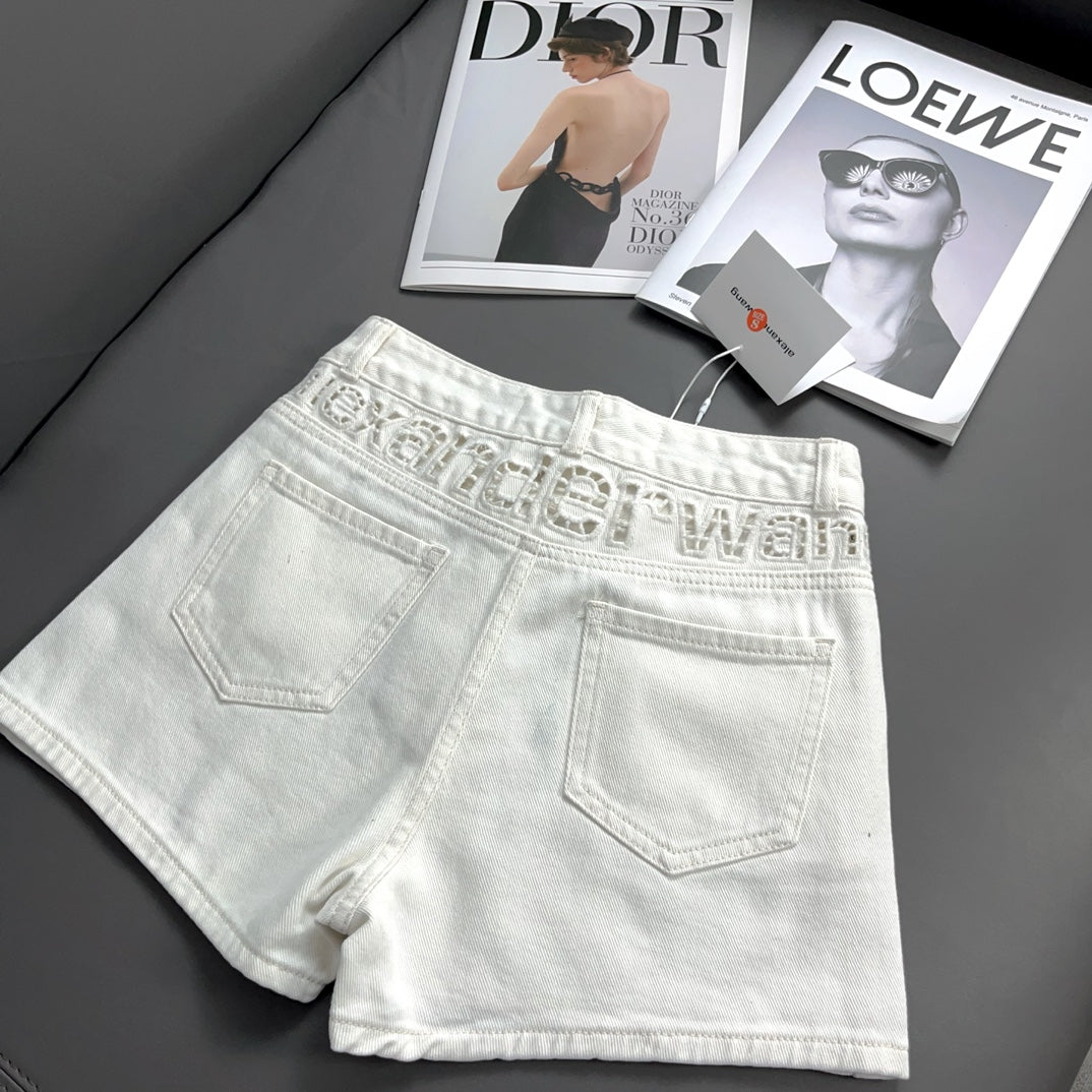 0528 Denim shorts with cutout letters