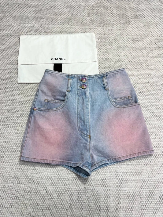 0528 Gradient wide-leg denim shorts