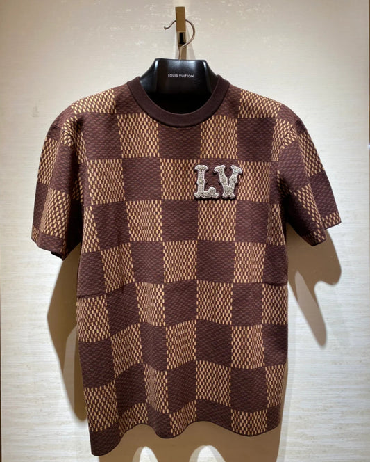 0528 L's Checkerboard T-shirt - Brown