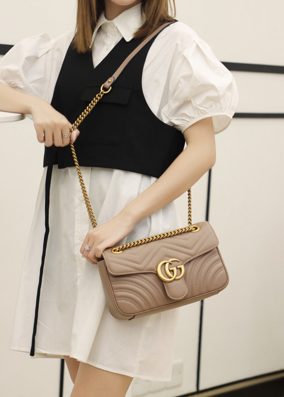 0528 milk tea color Small GG Marmont 2.0 Shoulder Bag