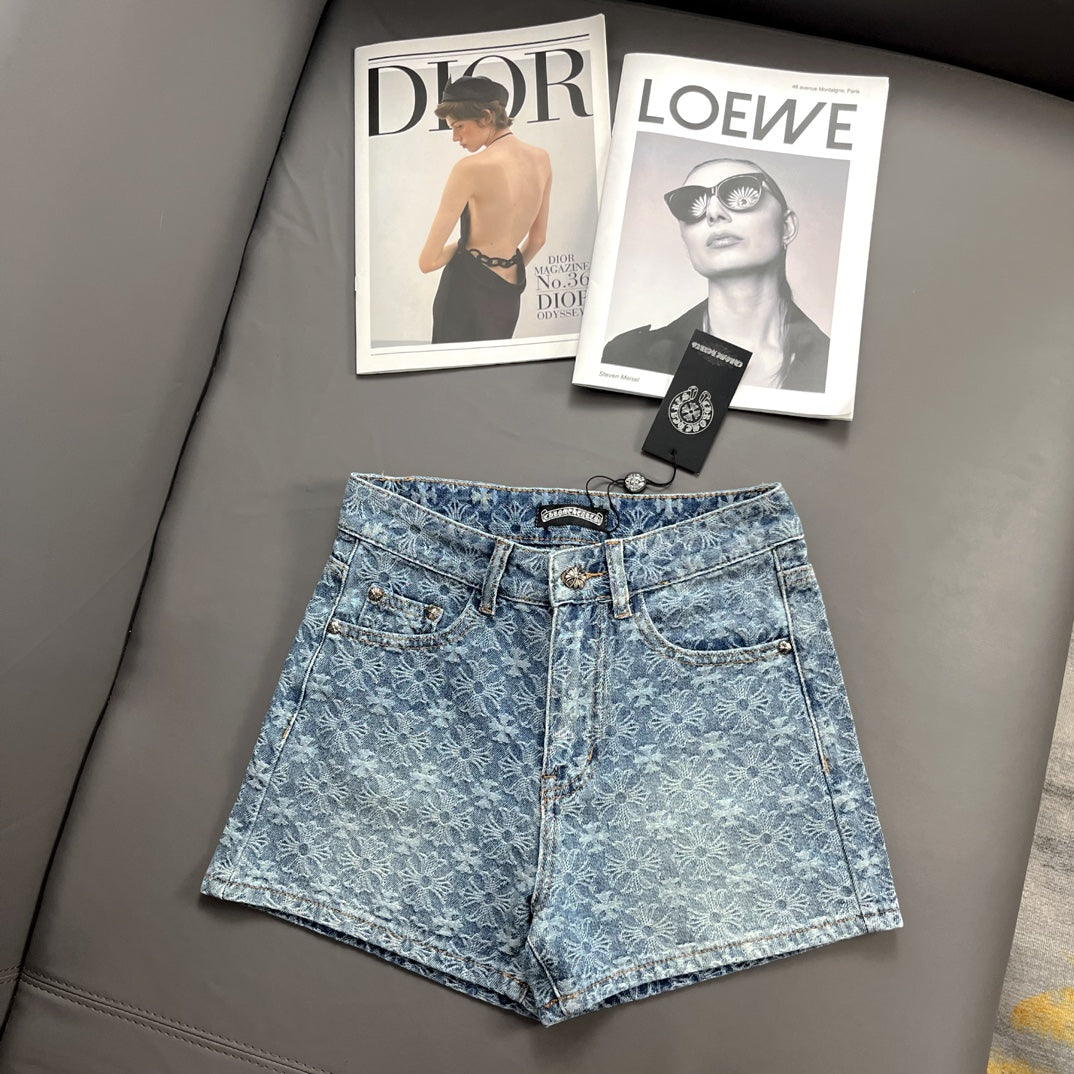 0528 Old fashioned cross jacquard denim shorts