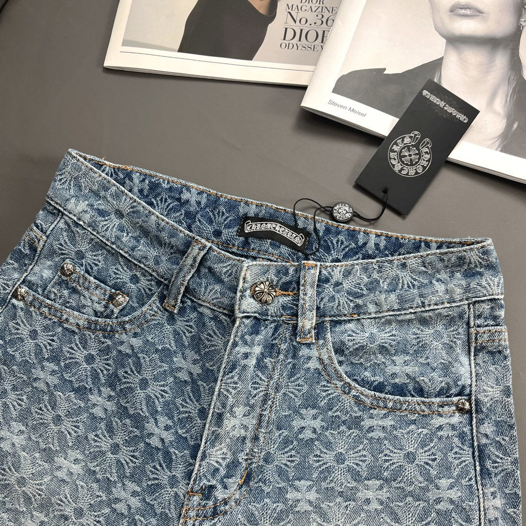 0528 Old fashioned cross jacquard denim shorts