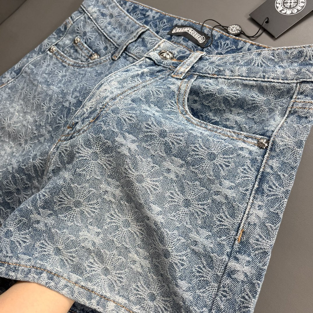 0528 Old fashioned cross jacquard denim shorts