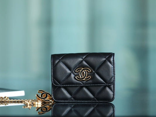 0528 Pending Belt Clutch on Chain in Black Lambskin AGHW