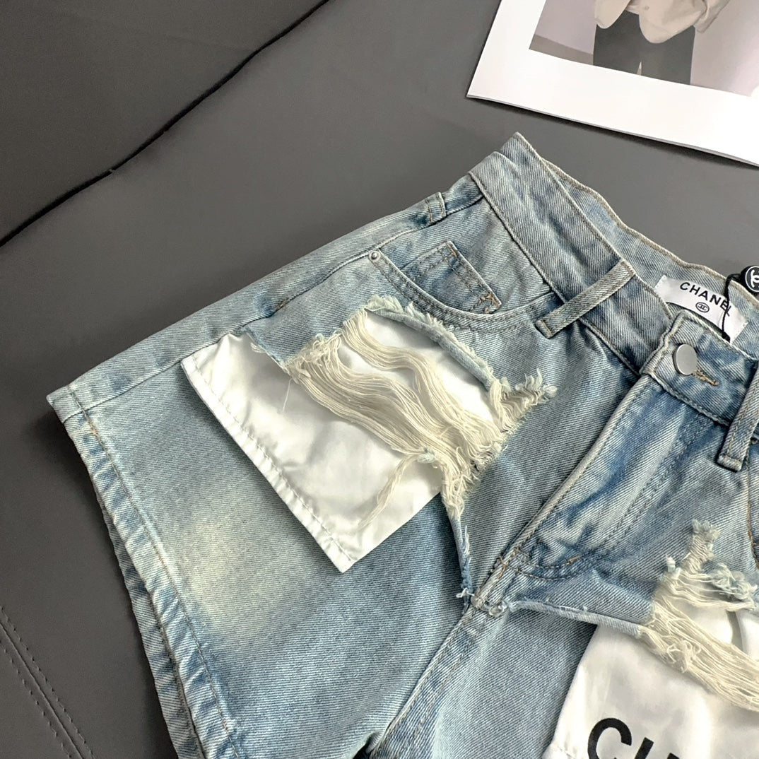 0528 Pocket hole denim shorts