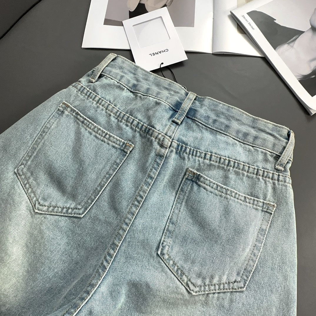 0528 Pocket hole denim shorts