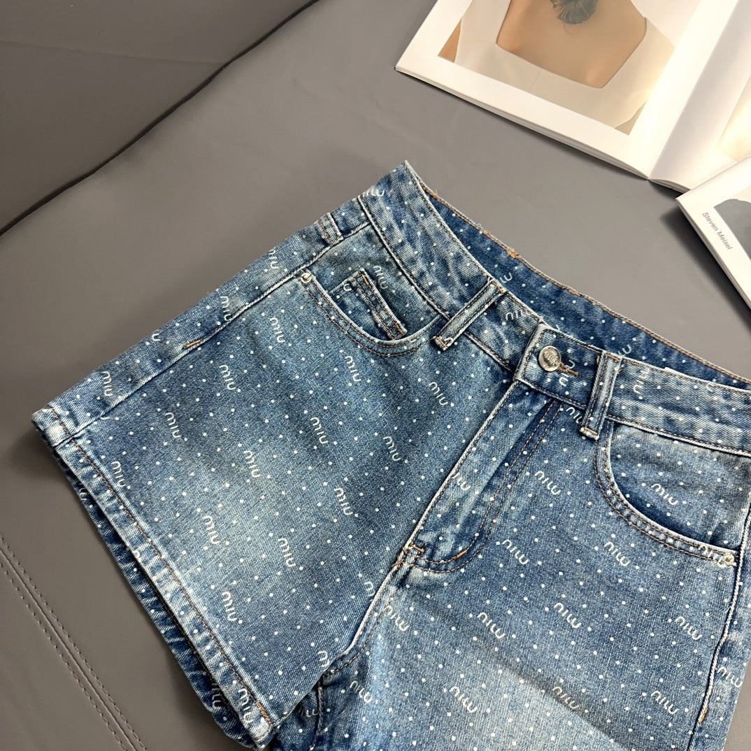 0528 Polka dot denim shorts