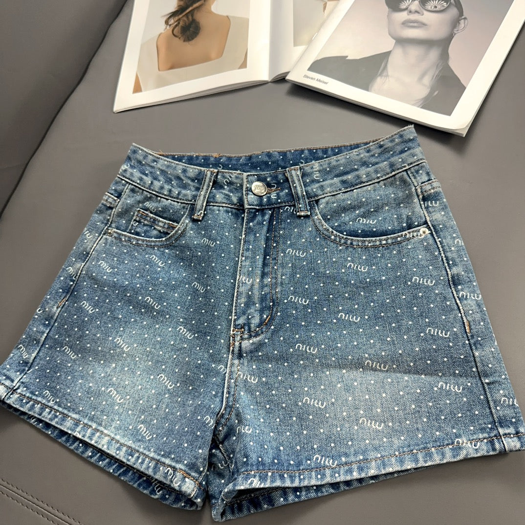 0528 Polka dot denim shorts