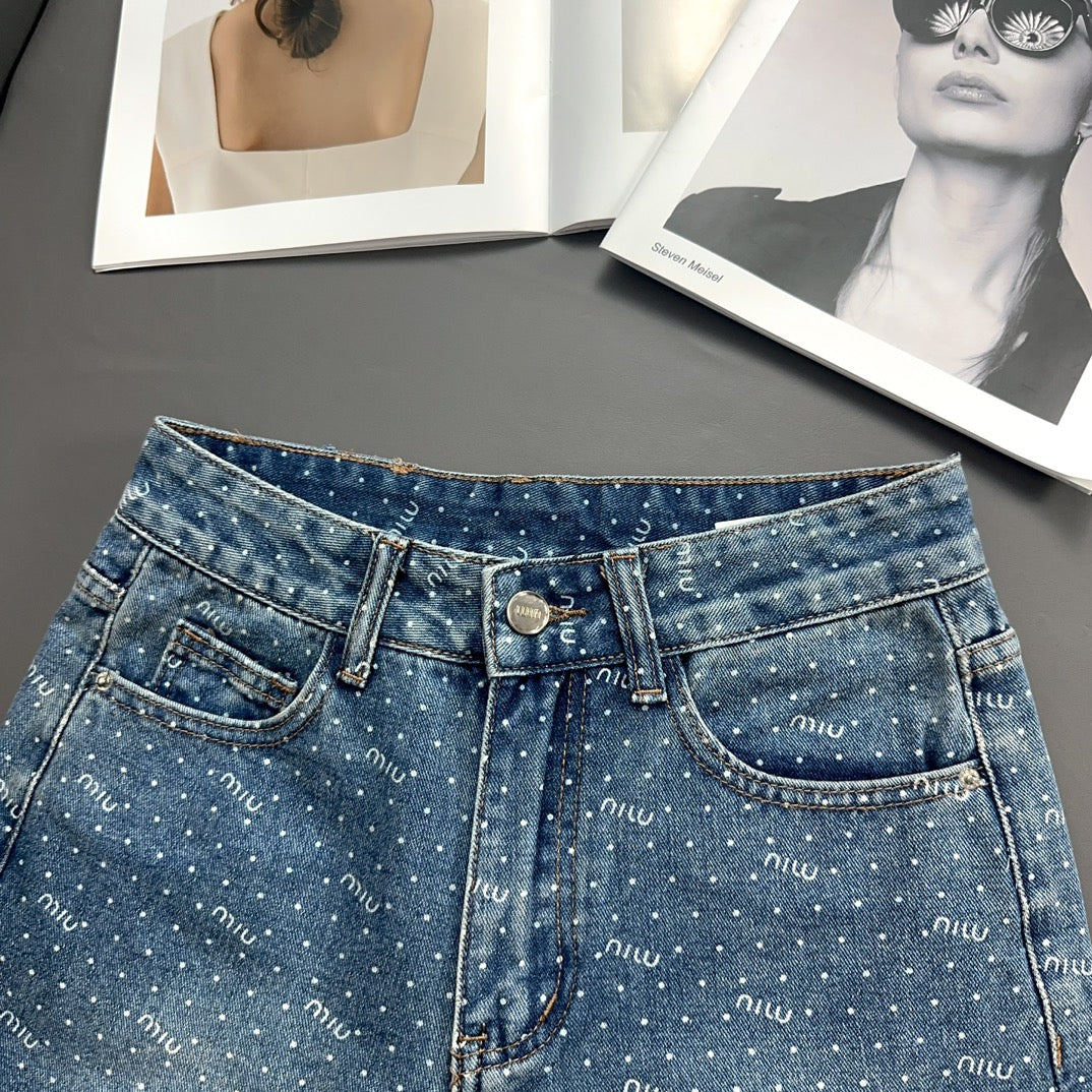 0528 Polka dot denim shorts