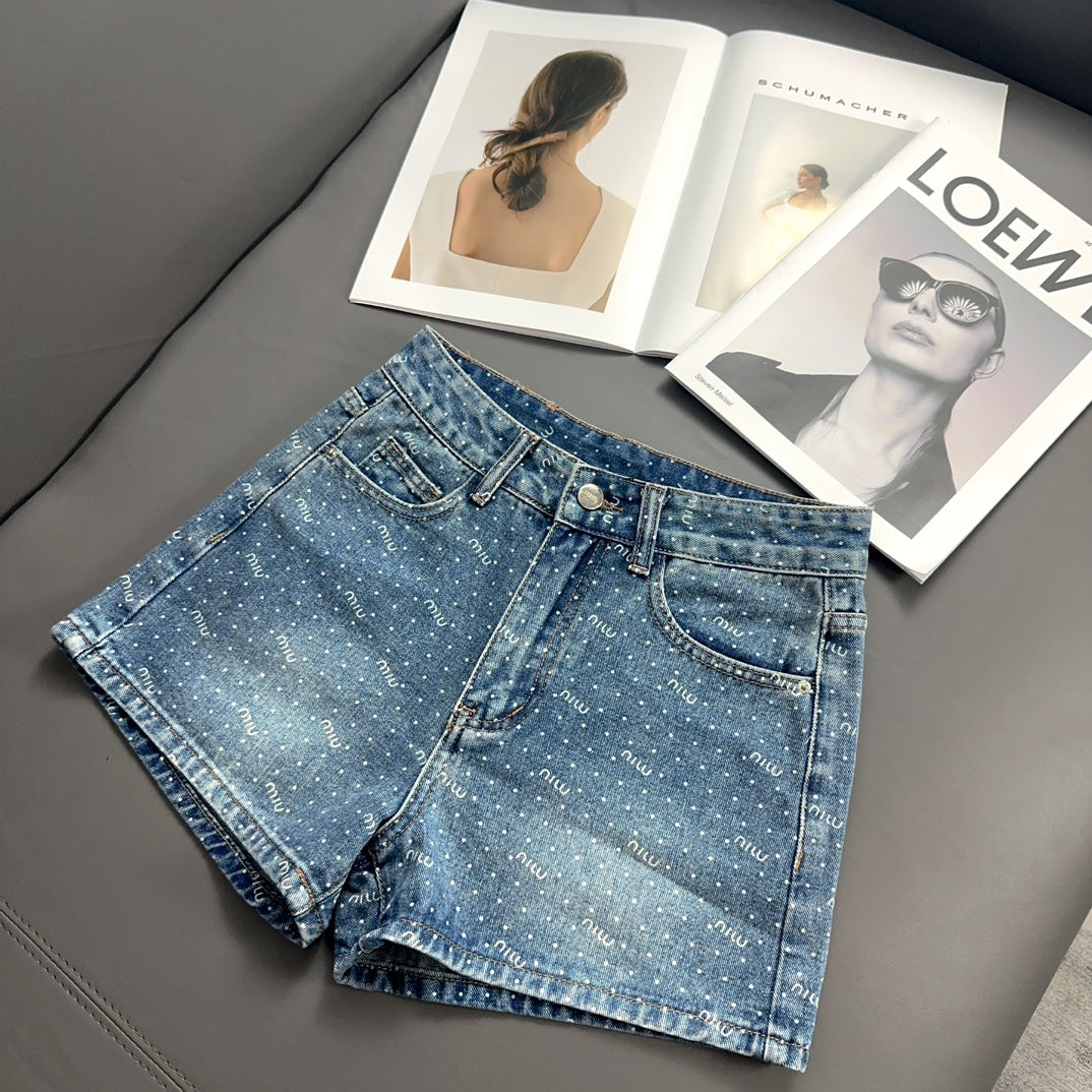 0528 Polka dot denim shorts