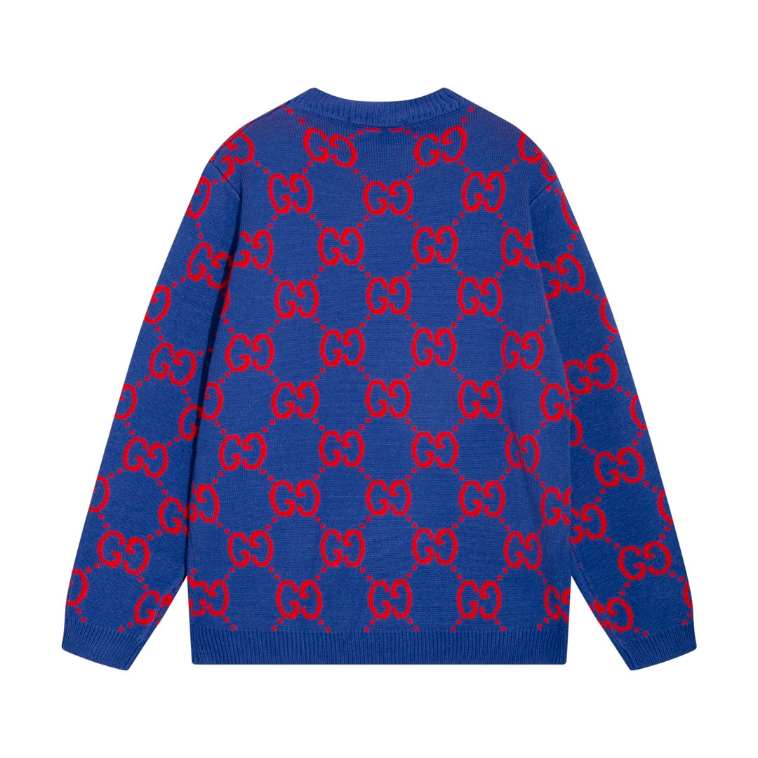 0909 New alphabet jacquard crew-neck sweater