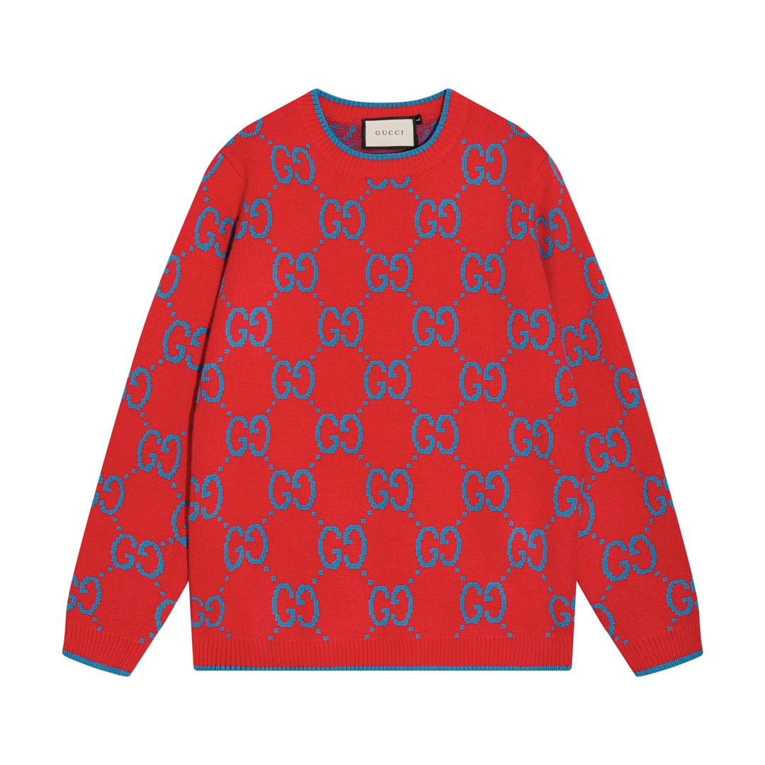 0909 New alphabet jacquard crew-neck sweater