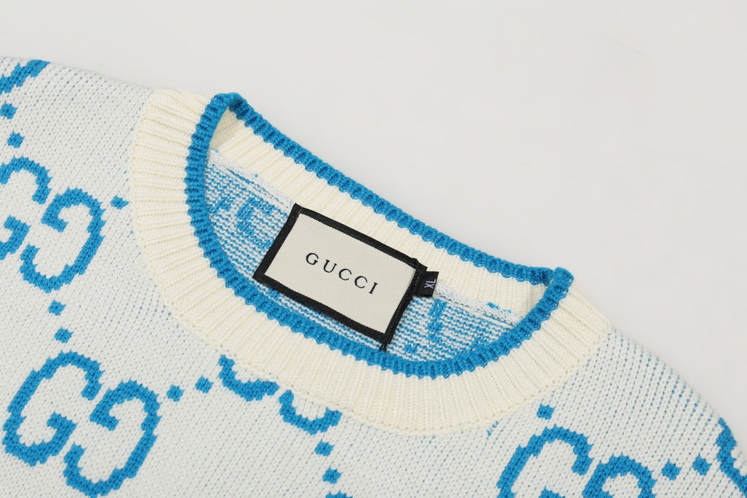 0909 New alphabet jacquard crew-neck sweater