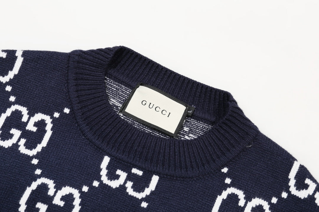 0909 New alphabet jacquard crew-neck sweater