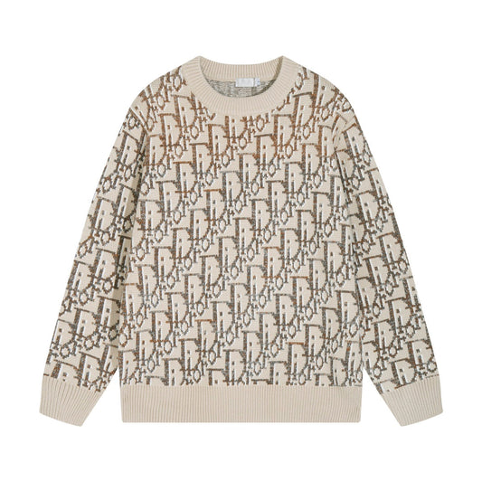 0909 Colorful logo jacquard wool crew-neck sweater