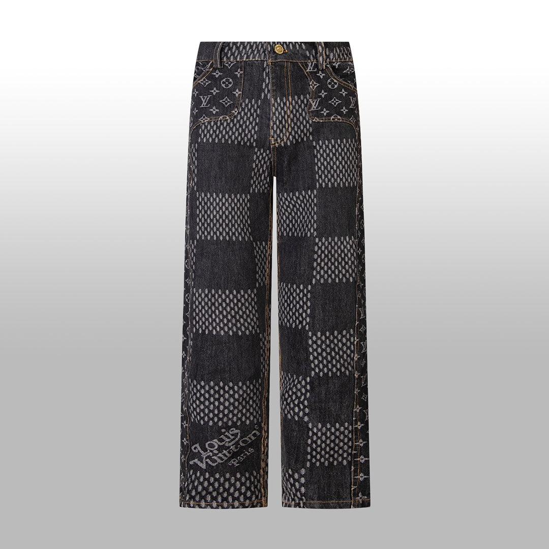 1014 High quality jacquard heavy wash denim pant